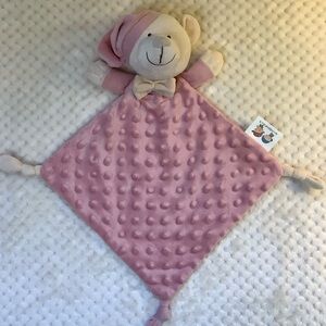 Gamberritos Cream Bear Lovey in Night Cap  Pink Minky Dot Security Blanket Toy